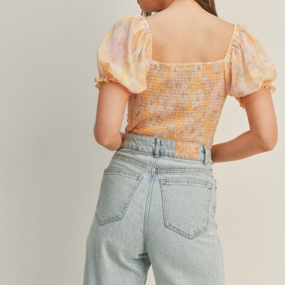 New Boho Floral Printed Ruffle Bodysuit Mango Pink - Picture 4 of 5